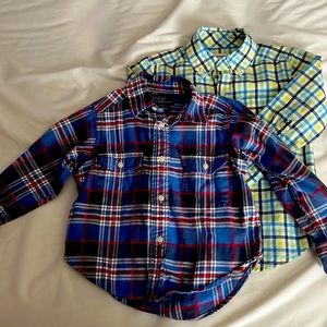 Toddler boys long-sleeve button-ups, 2T. Set of 2.